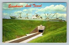 Massena New York NY, Eisenhower Lock Highway Tunnel, Seaway Ship Chrome Postcard picture