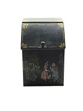 Vintage Black Metal Hand Painted Box With Exquisite art picture