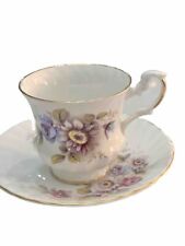 Vintage Royal Dover fine bone china purple floral Tea cup and saucer Gold Trim picture
