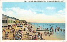 Clearwater Beach FL Florida, Sunbathers Swimmers Umbrellas, Vintage Postcard picture