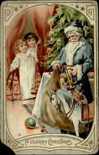 CHRISTMAS Santa Claus blue coat toys children embossed Tuck c1910 postcard picture