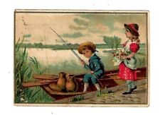 c1890's Stock Trade Card Union Pacific Tea Co. Children Fishing picture