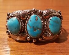 Stunning Vintage c1960's Navajo sterling & turquoise feather applique bracelet picture