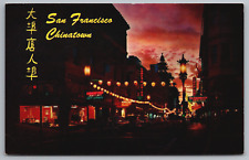 San Francisco Chinatown Street View at Night California CA Tri Chong Co Postcard picture