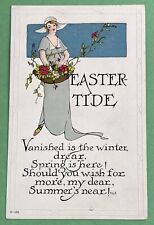 Vintage Embossed Easter Postcard~lady with bouquet flowers. E513 picture
