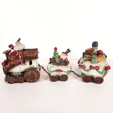 Whimsical Ceramic Train Set Santa Snowman Toys Christmas Decor 3 Pieces FLAW picture