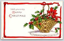 MEP Margaret Evans Price Christmas~Poinsettia & Holly Berry Basket~Red Ribbon picture