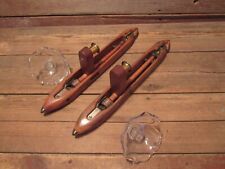Vintage Pair Wooden Brass Weaving Textile Spindles Candleholders - BEAUTIFUL picture