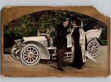 c1909 Romantic Couple In Old Car Automobile Gold Gilt Poem Hoxie AR Postcard picture