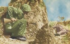 World War II Okinawa Sniper Hunting Marines War Scene Vintage Chrome Post Card picture