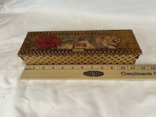 Antique Art Nouveau Flemish wooden pyrography hinged ties box picture
