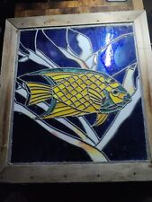 Stained Glass Panel Yellow Fish Very Large 20 X 24 Ocean Vintage Beautiful  picture