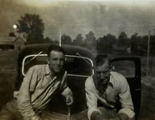 Two Handsome Men Leaning On Hood Of Car B&W Photograph 2.5 x 3.25 picture