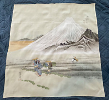 1970’s Japanese Furoshiki Wrapping Cloth 27x28” Mount Fuji Vintage picture