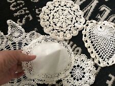 Lot 5 Vtg Antique White Round DOILY DOILIES Hand crochet  Victorian Shabby a picture