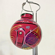 Mexico RedWare Pottery Orb Ornament Hand Painted Pink Bird Isla Mujeres Bird picture
