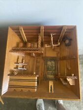 Vintage 1960s 3D MCM Carved Wood Tavern Lodge Scene Wall Art picture