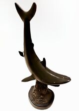 Brass Shark Statue On Wooden Base, OG. Model, NOT Remake  See Engraving 👀 Pics picture