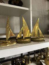 Vintage Solid Brass Sailboat Sculpture Nautical Modern Mid Century Set Of Three picture
