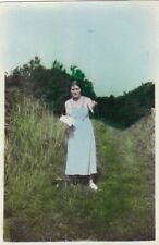 Beautiful c1935 Hand Tinted / Coloured Photo Lady Picking Blackberries picture