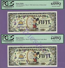 2005 $50 COMMEMORATIVE MICKEY BOYER DISNEY DOLLARS 00000453 RARE MATCHED PAIR picture