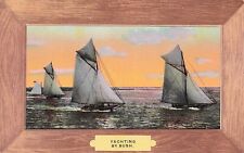 Florida Dixie Highway Art Sailing Boat Sunrise Faux Wood Frame Vtg Postcard D64 picture