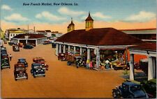 Vintage New French Market Old Cars New Orleans Louisiana LA Linen Postcard picture