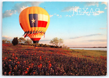 Postcard 6X4 Texas Flag Hot Air Balloon Landing in Field of Bluebonnets A12 picture