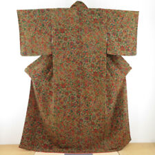 Komon kimono Silk Chirimen Flower arabesque pattern Brown 63.4inch Women's picture