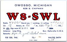 VINTAGE POSTCARD QSL CALLING CARD W8-SWL LOCATED OWOSSO MICHIGAN 1954 SCARCE CXL picture