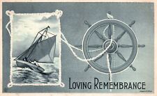 Vintage Postcard Loving Remembrance Sailboat Wheel Ocean Adventure Big Waves picture