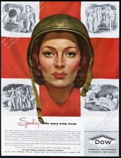 1945 US Army Nurse Red Cross WWII illustrated Dow Chemical vintage print ad picture