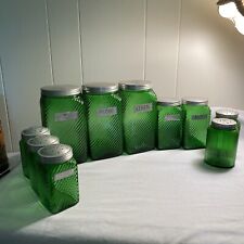 LOT of 10 VTG OWENS ILLINOIS Green Glass Hoosier Glass Jars With Lids 4 Sizes picture