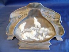 Genuine Incolay Stone M.L. May 1992 Wolf Forest Scene Desk Organizer Caddy USA   picture