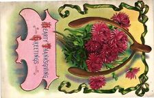 Vintage Postcard- Thanksgiving, Hearty Thanksgiving Greetin Posted 1910 Embossed picture
