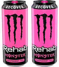 2X RARE 2022 Monster Energy Drink REHAB RASPBERRY TEA Discontinued FULL CANS picture