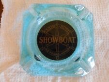 Vintage SHOWBOAT HOTEL LAS VEGAS Clear Turquoise BLUE Glass Advertising Ashtray picture
