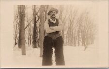 c1910s RPPC Photo Postcard Man in Cowboy Outfit / Arms Crossed / Winter Scene picture