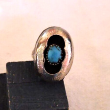 FABULOUS VINTAGE 'NAVAJO/DINE' SHADOWBOX RING - SIZE 7 1/4...W/TURQUOISE STONE picture