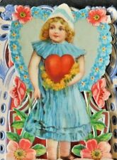 Antique Victorian Era German Die Cut Fold Out Valentine Girl in Blue V260 picture