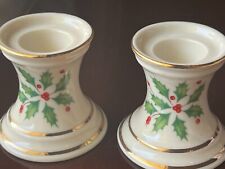 Lenox Holiday Dimension 2 Candlestick Holders, Holly Berry 24K Gold Detail. USA picture