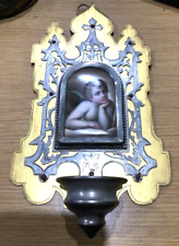 Vintage  Porcelain Angel Cherub two tone Holy Water Font Brass Catholic Church picture
