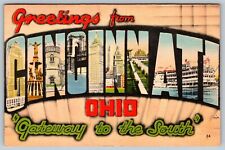 GREETINGS FROM CINCINNATI OHIO  GATEWAY TO THE SOUTH LARGE LETTERS VTG POSTCARD picture