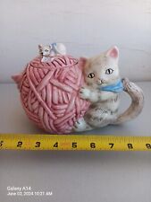  OCI Omnibus Fitz Floyd Teapot Kitty Cat Kitten Ball Yarn Mouse Vintage picture
