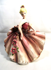 Vintage 1950’s Lefton 8” Girl With Pink Dress Planter #290 A picture