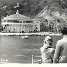 Vintage 1940s RPPC Catalina Island Postcard Casino Chimes Tower Boat People picture