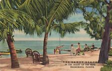The Sandy Beach Islamorada Florida FL Palm Trees Linen c1950 Postcard picture
