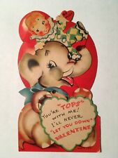 Antique Mechanical Die Cut Valentine Card Big Top Circus Elephant & Clown picture