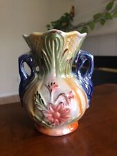 Vintage  Luster Ceramic  Porcelain Vase Double Handled Hand Painted Floral picture