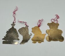 4 Vtg Leonard Silver Gold Christmas Ornaments Bear Santa Tree Dog Stocking picture